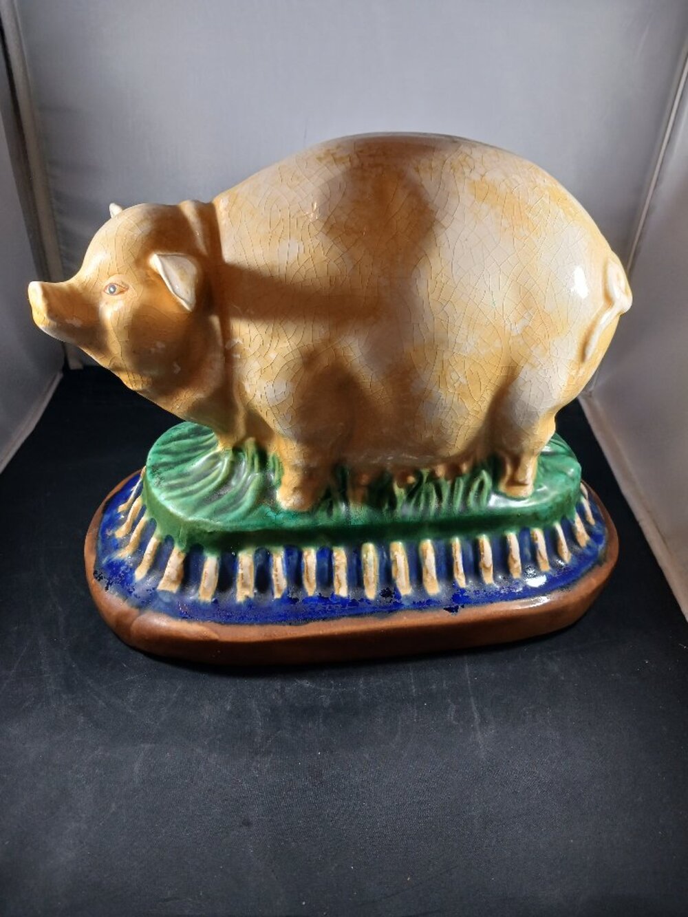Vintage Large Ceramic Pig Statue on Pedestal Collection
